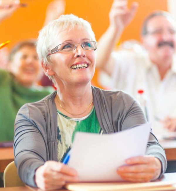 Senior adult education and support group in a meeting