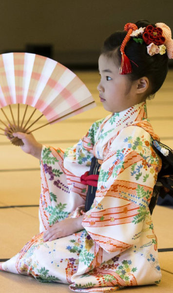 Children perform a traditional dance for U.S. first lady Melania Trump and Japanese Prime Minister Shinzo Abe's wife Akie Abe, both not pictured, during a cultural event at the Japanese style annex inside the State Guest House  in Tokyo Monday, May 27, 2019. (Photo by Tomohiro Ohsumi/Pool Photo via AP Photo)